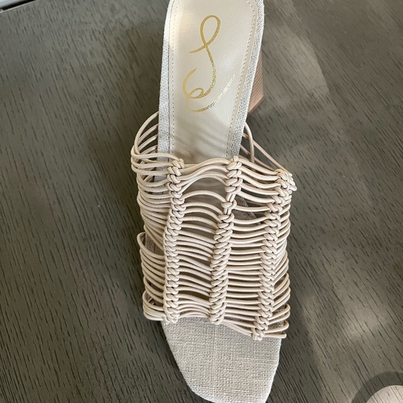 NWT SAM EDELMAN | CREAM LAURETTE WOVEN FAUX LEATHER SUMMER MULE HEELS | SIZE 8 - Picture 8 of 15